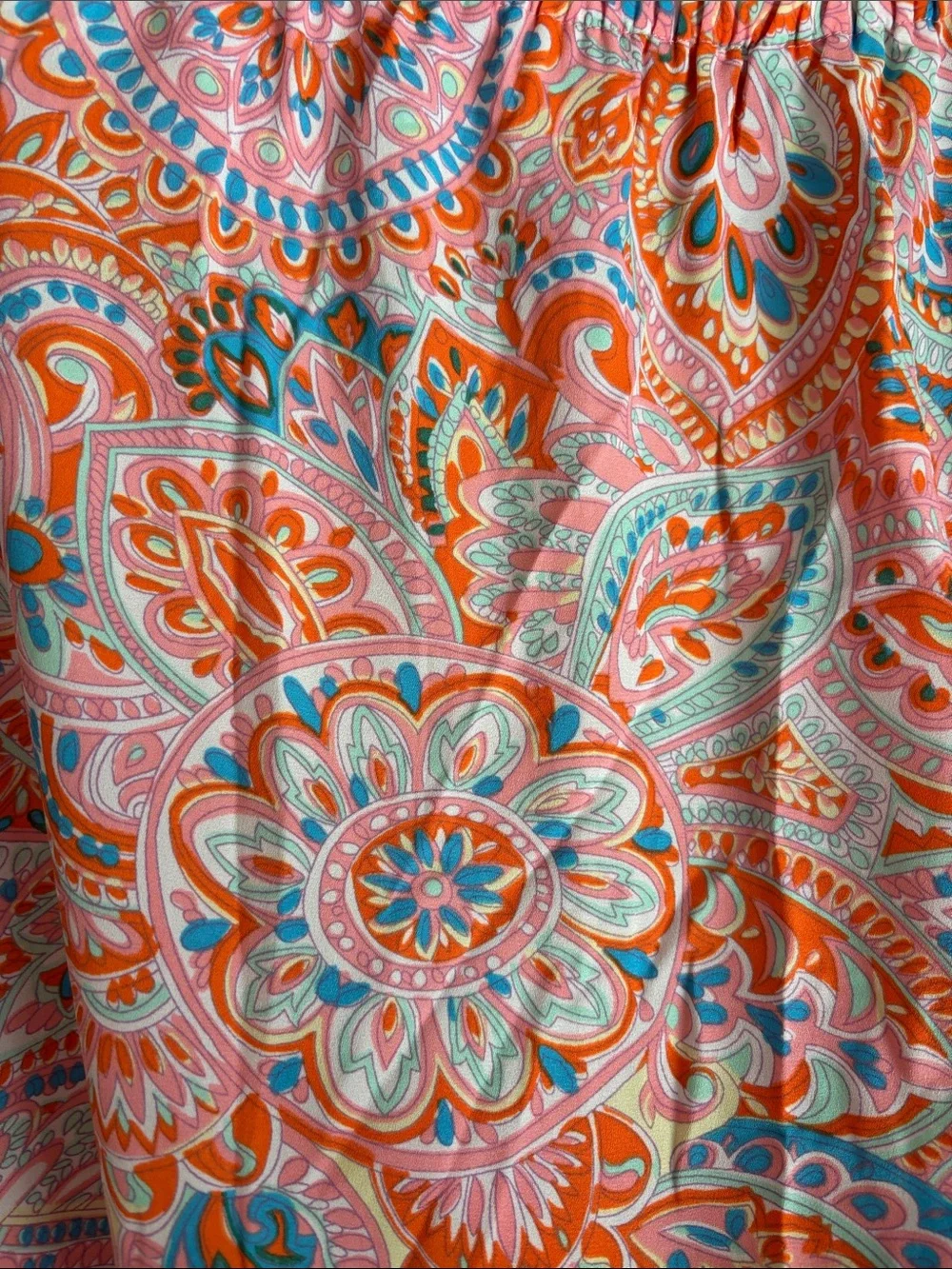 Talbots Women's Coral Paisley Peasant Blouse Ruffle 3/4 sleeve colorful fun XLP